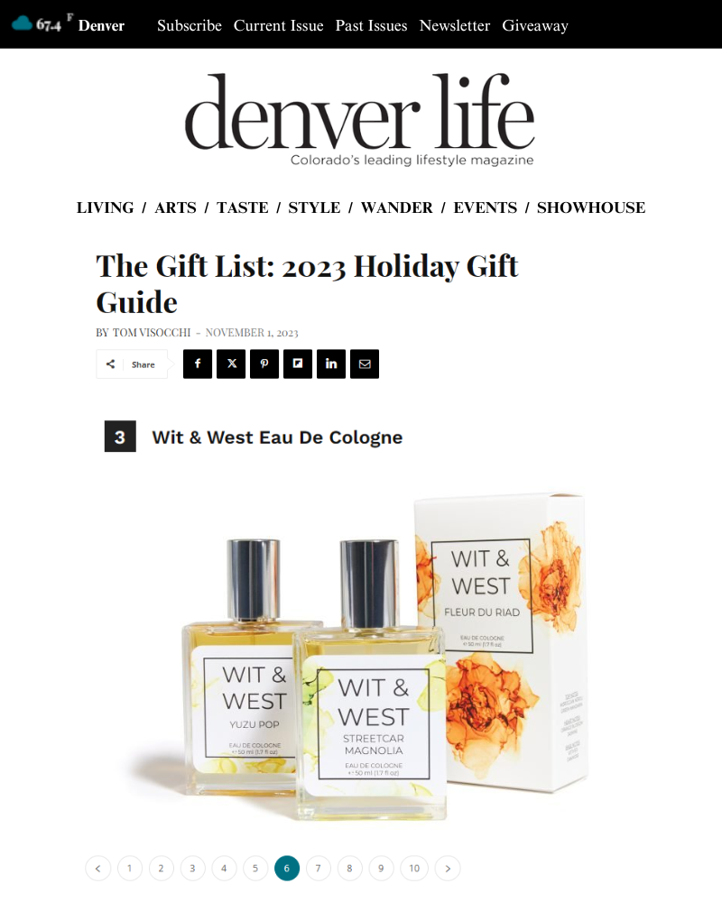 Denver Life Magazine: 2023 Holiday Gift Guide Featuring Wit & West Perfumes