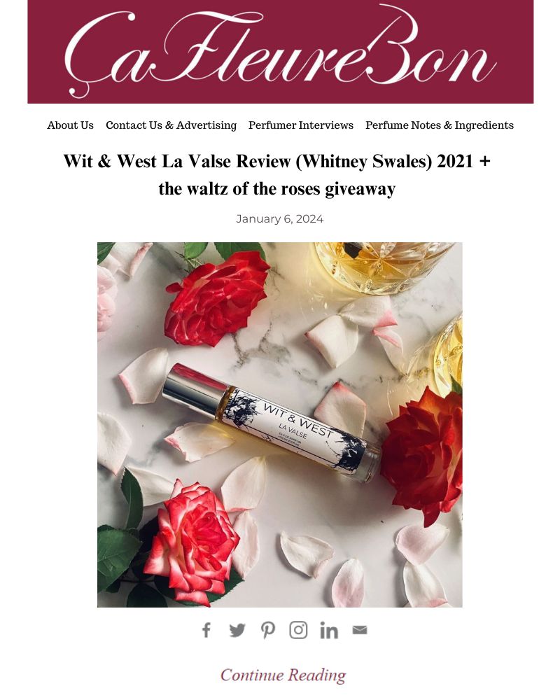 ÇaFleureBon: La Valse Eau de Parfum Review by Sandi Lundberg, featuring Wit & West Perfumes