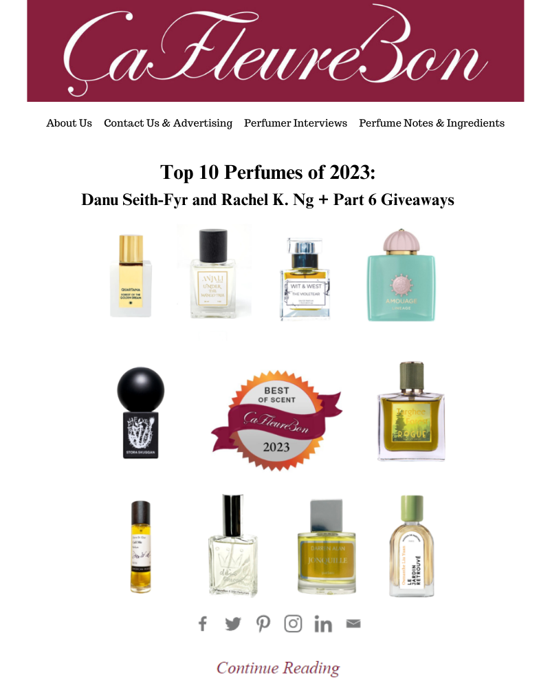 ÇaFleureBon: Top 10 Perfumes of 2023 Part 6 by Rachel Ng and Danu Seith-Fyr, featuring Wit & West Perfumes