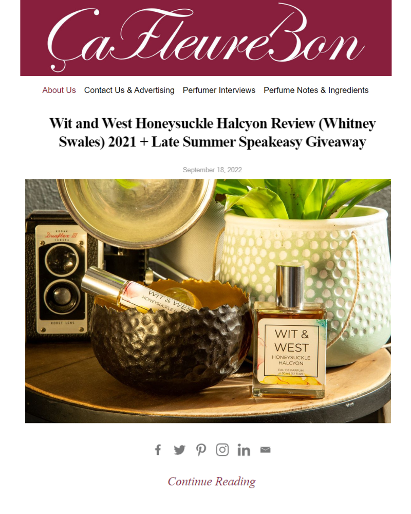 ÇaFleureBon Review of Wit & West Perfume, Honeysuckle Halcyon